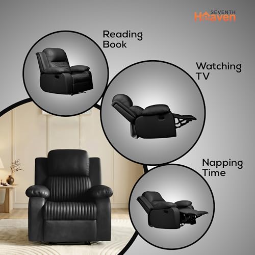 Image of Seventh Heaven Miami 1 Seater Recliner | Single Sofa Chair for Living Room Comfort | Ergonomic Design (Leatherette - Black)