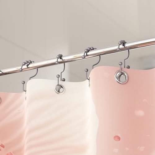 Image of Titanker Shower Curtain Hooks Rings, Rust-Resistant Metal Double Glide Shower Hooks for Bathroom Shower Rods Curtains, Set of 12 Hooks - Neutral Gray