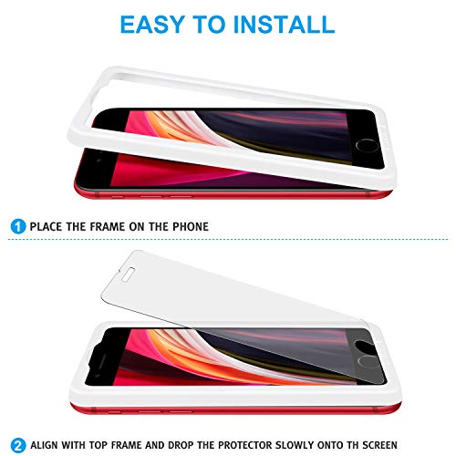 (3 Pack ) Amuoc Tempered Glass Film for Apple iPhone SE 2020 Screen Protector and iPhone 8/7 Screen Protector, with (Easy Installation Tray) Anti Scratch, Bubble Fre