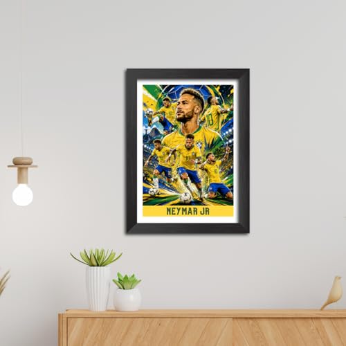 Image of TenorArts Neymar Jr Brazil Poster Worldcup Themed Laminated Photo Frame Painting with Matt Finish Black Texture (12 inches x 9inches)