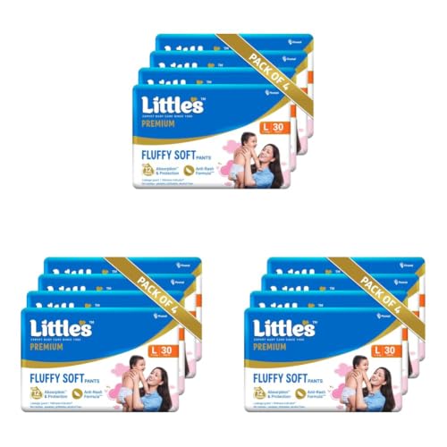 Image of Little's Premium Baby Diapers L Size (Large) Pants Style | 9-14 kg | 120 Count | FluffySoft Baby Diaper with Leakage Guard, Wetness Indicator & 12 Hours Absorption | (30 Count, Pack of 12)