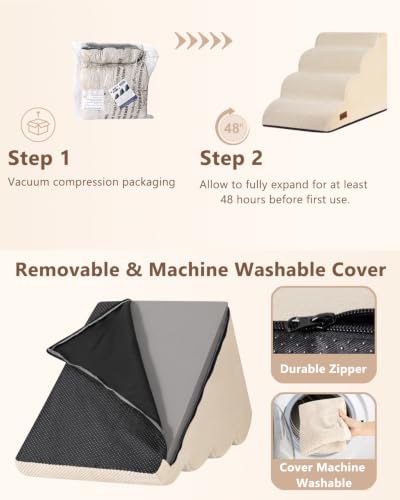 Image of Aodisman Dog Steps for Bed or Couch,4 Step Pet Stairs for Small Dogs & Cat