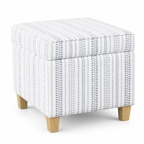 Image of HomePop Home Decor | K7342-F2359 |Classic Square Storage Ottoman with Lift Off Lid | Ottoman with Storage for Living Room & Bedroom, Blue Stripe Large