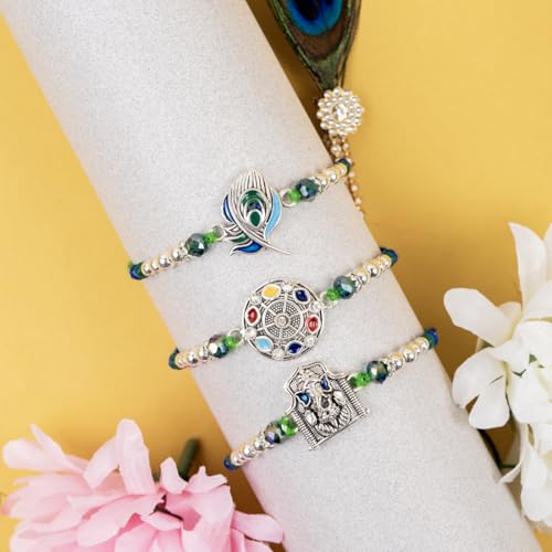 Image of Traditional Handmade Rakhi For Brothers | Designer Pearl, & Beaded Wrist Bands For Bhai| Thread Rakhi For Siblings | Elegant Handcrafted Bracelet For Raksha Bandhan