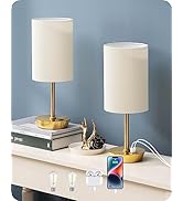 EDISHINE Lampe de Chevet Tactile Lot de 2, 3 Luminosité 2 Ports USB (USB-C+USB-A), Abat-jour en T...