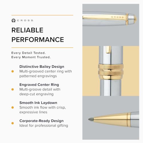 Image of Cross Bailey Medalist Refillable Ballpoint Pen - Medium Point, Black Ink, Smooth Writing, Presented in a Premium Gift Box