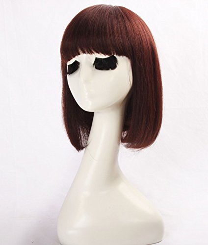 WINBOWIG Pelucas de cabello humano recto natural Pelucas cortas sin cola Bob con flequillo frontal 99J Color rojo vino 130% de densidad (12 inches, hecho a máquina)