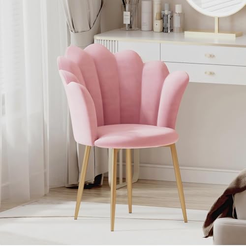 Modern Armchair Tub Chair Velvet Vanity Dressing Table Chair with Curved High Back and Gold Plating Metal Legs for Bedroom Living Room Reading Nook Pink