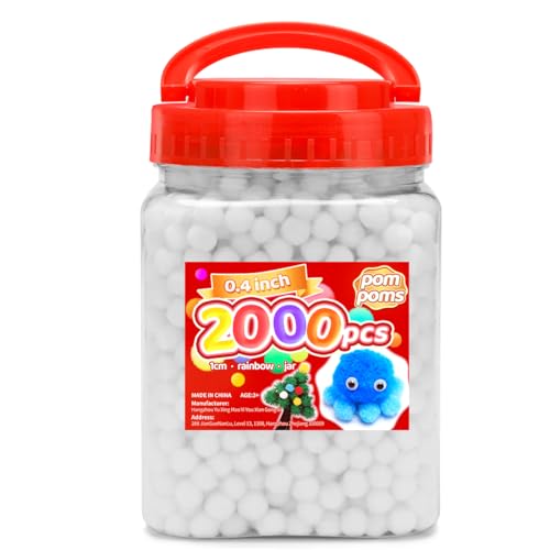 Iooleem White Pom Poms 0.4inch(1cm) 2000pcs Small Size Pom Poms for Arts and Crafts Pom Pom Balls Craft Supplies.
