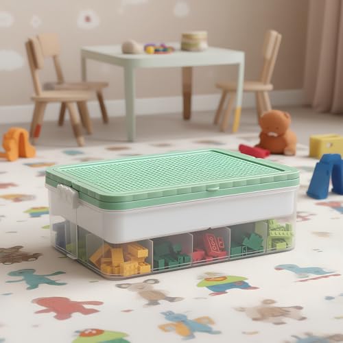 joyingbaby Toys Storage Organizer Bins for Lego Stackable Toys Organizer Lego Building Block Storage (Green 1 layer)