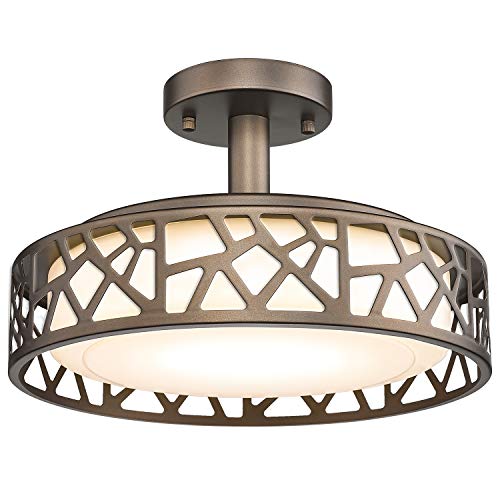 Semi Flush Mount Ceiling Light, VICNIE 14inch Close to Ceiling Lighting, 20W LED Dimmable Lmap Fixture, 3000K Warm White, ETL Listed, Oil Rubbed Bronze Finish Metal Frame and Acrylic Shade
