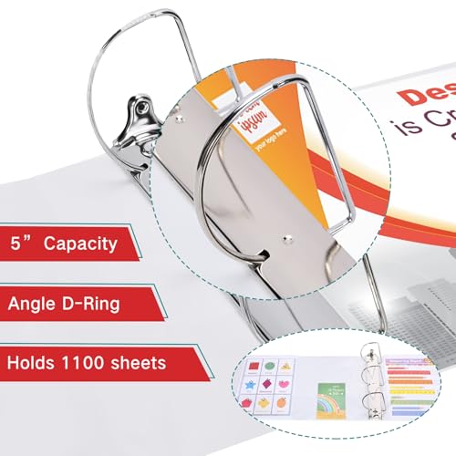 Image of Sinload 6 Pcs 3 Ring Binder, Large Capacity D Ring Binders with Pockets, 8.5 inch x 11 inch Presentation Folder View Binder with Customizable Clear Cover for Documents Files Projects (White,5 Inch)
