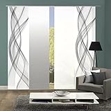 Home Fashion 94575 | 4er-Set Schiebegardinen FERROL | blickdichter Dekostoff & transparenter Halborganza | 4X jeweils 245x60 cm | Farbe:, Farbe:grau