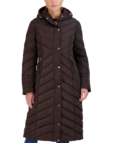 Madden Girl Womens Maxi Puffer Winter Coats - Long Quilted Jackets for Women Weather Resistant Puffer Parka Hooded Jacket, Size Medium, Chocolate