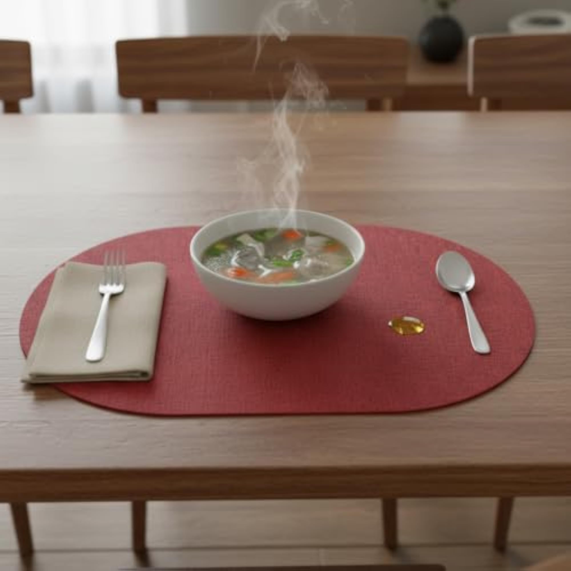 Japanese Style Oval Leather Placemat, Waterproof Table Mat