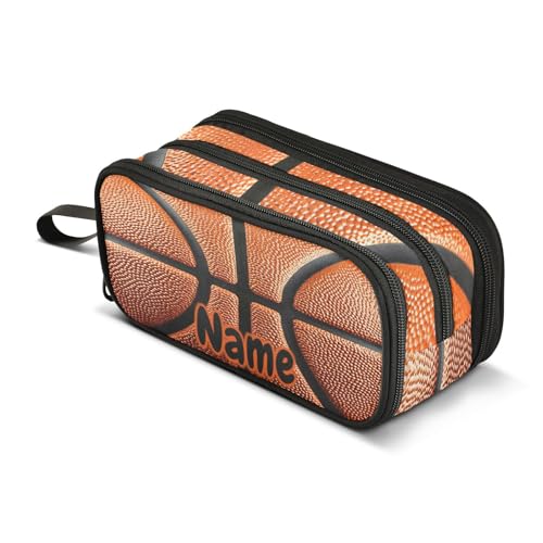 Image of Custom Basketball Ball Skin Pencil Case Box Boys Girls Personalized Name Large Pencil Pouch Stationery Pen Bag Organizer for Kids Adults School Office
