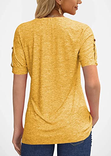 Women's Zipper Summer Pleated Button Short Sleeve T-Shirt Summer V-Neck Solid Color Casual top3