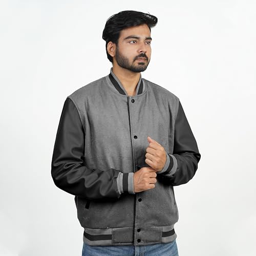 Image of Men's Fashion Varsity Jacket Causal Slim Fit Wool Letterman Baseball Bomber Jackets