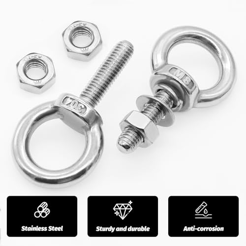 NVGFTG 4 Stück Ringschraube M8 × 30 mm AugenschraubeEdelstahl 304 Ösenschraube für Rolle Des Befestigens und Hängens, Ringbolzen mit Muttern und Unterlegscheiben