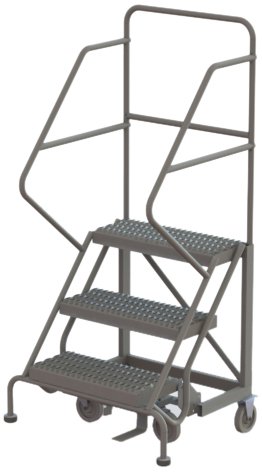 Image of Tri-Arc KDEC103242 3-Step Forward Descent Safety Angle Steel Rolling Industrial and Warehouse Ladder with Grip Strut Tread, 24-Inch Wide Steps