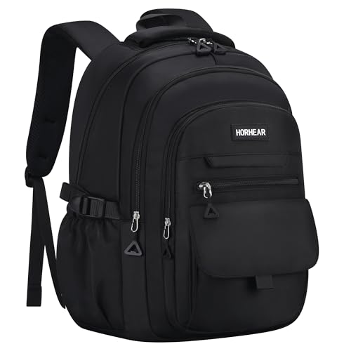 HORHEAR Schulrucksack für Mädchen, ästhetischer Rucksack für Damen, niedliche Büchertasche, adrette College (Black)