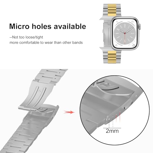 iiteeology Ultra 3 Watch Band Compatible with Apple Watch 49mm 46mm 45mm 44mm 42mm, Upgraded Stainless Steel Wristband for iWatch Ultra 2, Series 11-1, SE 3, Silver/Gold - image 3