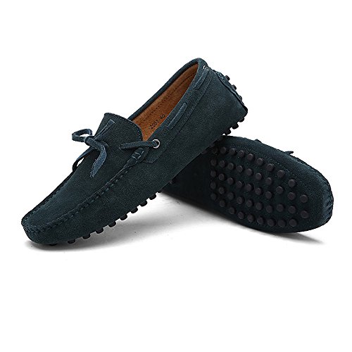 Men's Driving Penny Loafers Genuine Leather Boat Moccasins Rubber Studs Sole(Dark Green,10 M US)2