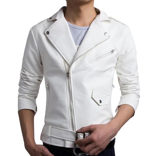 Chaqueta de cuero sintético para hombre estilo motociclista miniatura 2