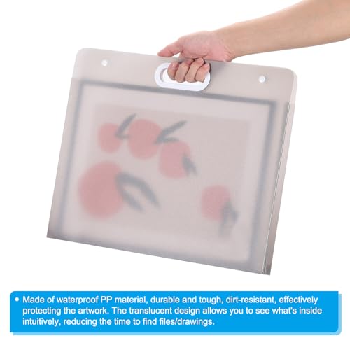 Image of PATIKIL 17 x 14 Inch Plastic Art Portfolio, Large Art Storage Bag with Handles, Waterproof Folder Container for Artwork Drawing Sketch Poster Photography Diamond Painted, Clear Gray