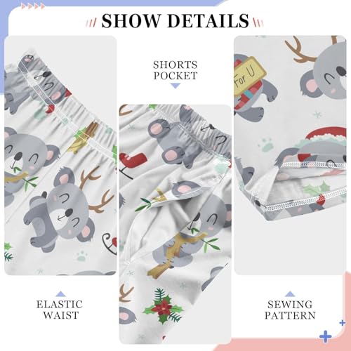 Koala with Christmas Hat Boys Long Pants Soft Trousers Elastic Waist Kids Lounge Bottoms with Pockets S-XL4
