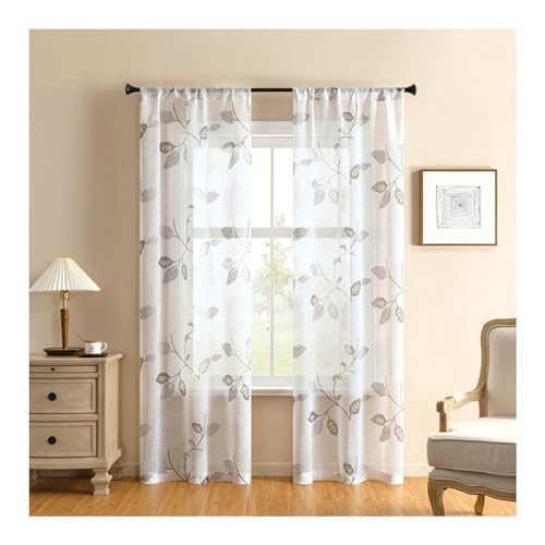 Juego de 2 piezas de cortinas de poliéster gris para sala de estar, 115 cm de largo, 115 cm de alto x 86 cm de ancho
