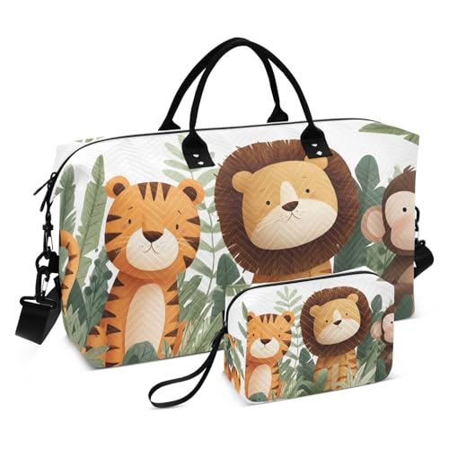 Weekender Bags Travel Duffel Gym Bag Tiger Lion Monkey Carry on Overnight Tote Bag with Toiletry Bag for Airplane Travel Trip Gym Yoga - Main Image