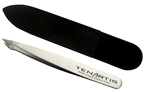 tweezerman made in italy - Hair Tweezers Stainless Steel with Leather Case - Tenartis Made in Italy (Slant/Pointed)