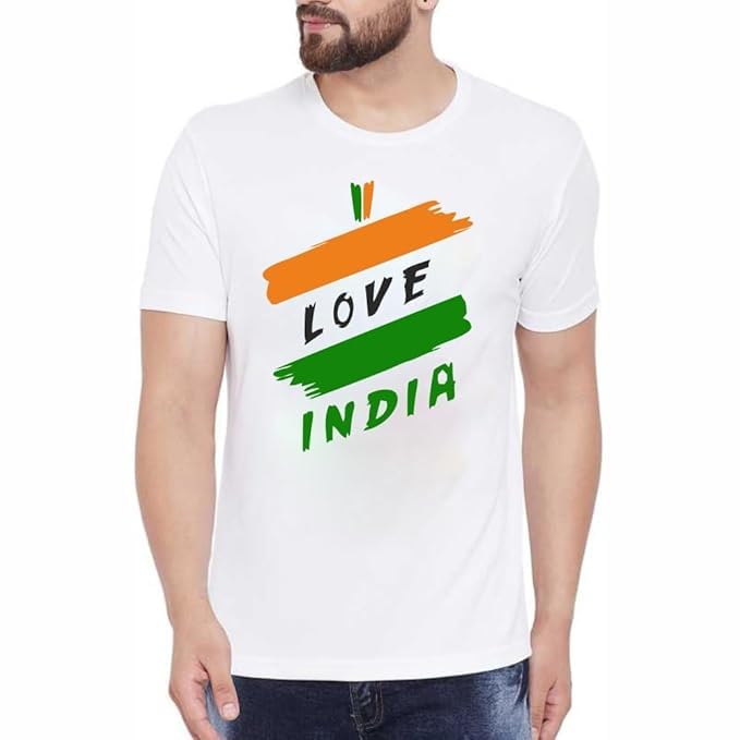 custom Love India Patriotic T-Shirt, White Cotton, Tricolour Graphic Print-picture-28