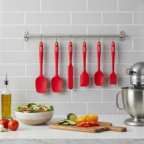 Image of Zeox Home Essentials Silicone Spatula Set - 6-Piece Food-Grade Silicone Utensils, Heat-Resistant (230C), Safe for Non-Stick Cookware, Easy Clean Kitchen Tools