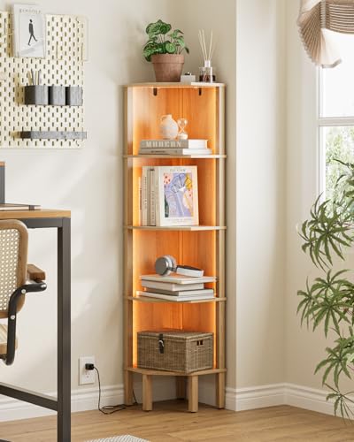 Apetaccat Corner Shelf Stand, 5 Tier Corner Bookshelf with Light,Corner