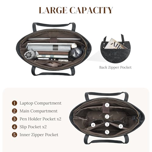 S-ZONE Leather Tote Bag for Women Large Work Totes Designer with Adjustable Strap4