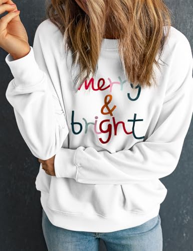 Ecosunny Moletom feminino de Natal com estampa de Papai Noel, gola redonda, manga comprida, pulôver,