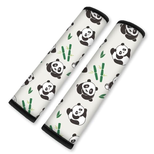 DOODLREAM 2Pcs Soft Auto Seat Belt Cover Pad Cute Cartoon Panda and Bamboo Print Car Seatbelt Shoulder Cushion for Comfortable Driving, Compatible with All Cars' Seatbelt and Backpack Straps