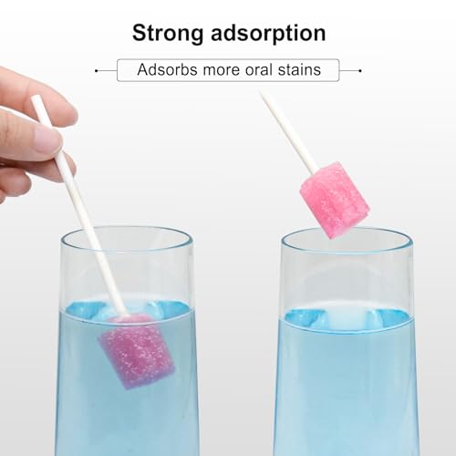 Mundschwämme Steriler Dental Tupfer, 50 PCS Mundpflege Schwamm Tupfer, Reinigung Mund Tupfer, Mundhygieneschwamm, Mundpflegetupfer Wattestäbchen, Mundpflegestäbchen Schaumstoff für Mundhygiene, Rosa