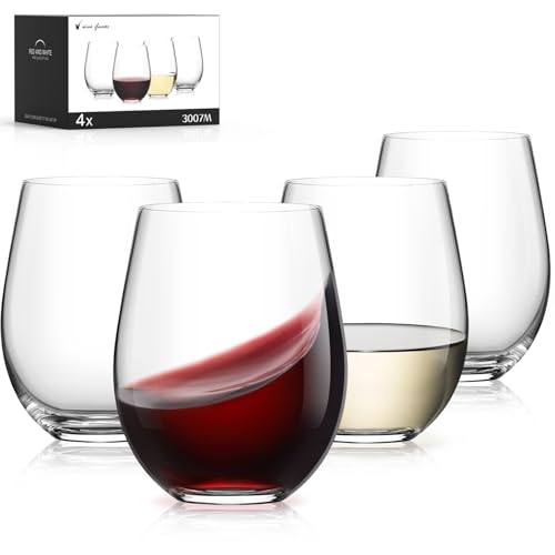 Image of LUNA & MANTHA Stemless Wine Glasses, Crystal Red White Wine Glasses for Daily Use, Hosting, Home Bar, Evening Party, Birthdays, Shower, Housewarming Gift,Set of 4-15oz