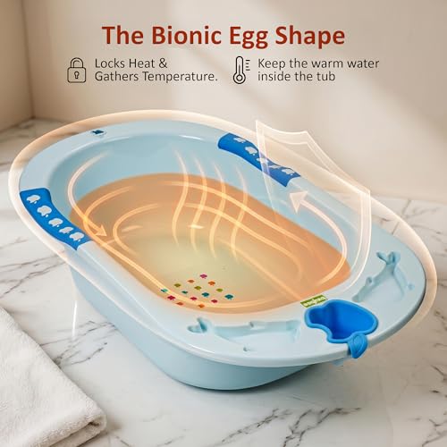 Image of Baybee Dolphin Baby Bath Tub for 0 to 5 Years | Ergonomic Bath Tub for Kids with Non-Slip Base, Quick & Easy Drain | Premium Baby Bather with Soap Holder Bathing Tubs for Boys Girls (Blue)