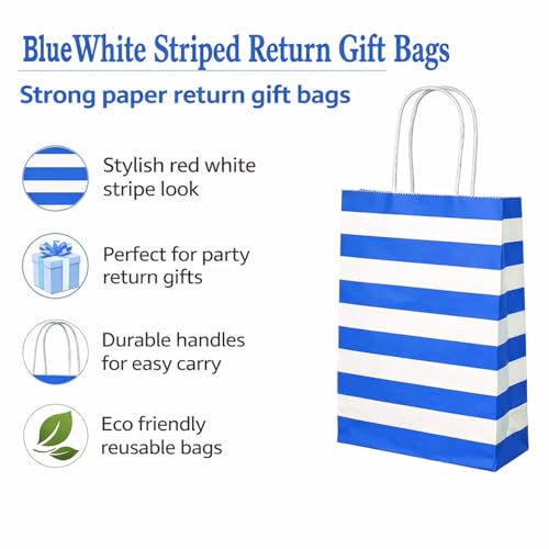 Image of Aakriti Striped Paper Gift Bags | Medium Size 10 x 4 x 12 Inches Gift Bags with Handles for Birthday Return Gifts, Party Favors & Shopping Mix Color Blue, Red, Yellow, Green & Black Pack of 25