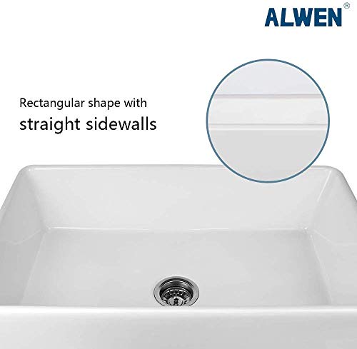Alwen 33 White Farmhouse Sink, Fireclay 33 Apron Front Sink, Luxury Single Basin Kitchen Sink, 33 Inch Farmhouse Sink, White Ceramic Sink With Stainless Steel Grid And Strainer #TOP4