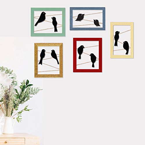 Image of Art Street Set of 5 Wooden Birds Wall Arts Cutouts Hanging Photo Frame for Home Decor (Size -24x35 Inches)