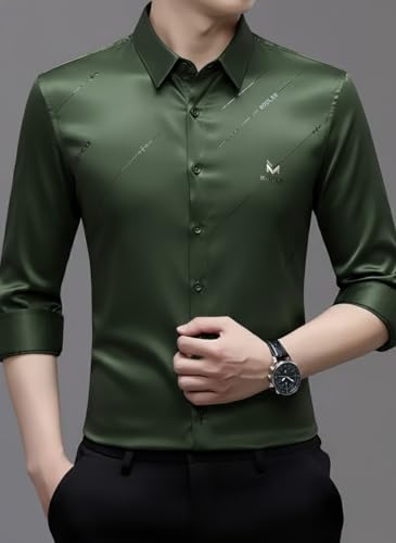 Image of IndoPrimo Men's Premium Satin Shirt for Party, Formal & Casual Wear - Stylish Designer Full Sleeve Shirt for Men