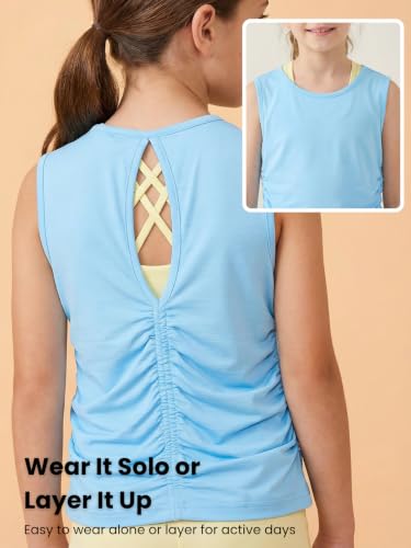 Image of WELAKEN Girls' Athletic Tank Top - Mesh Open Back Sleeveless Sports Shirt for Active Kids