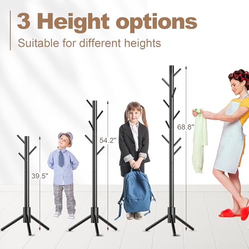 Aliphon Wooden Coat Rack Stand, Freestanding Coat Rack with 8 Hooks, 3 Adjustable Size Coa - image 4