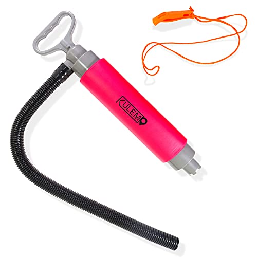 Kulem Manual Bilge Pump - Hand Water Pump for Kayaks, Canoes and Boats - 22.8" Long Hose - Anti-Lead Design - Removable Gasket - Removes Excess Water Faster - Complete with Emergency Whistle