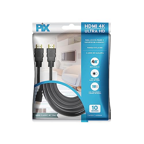 PIX Cabo Hdmi 2.0 4K Hdr 19P 10M Pix Gold, Preto